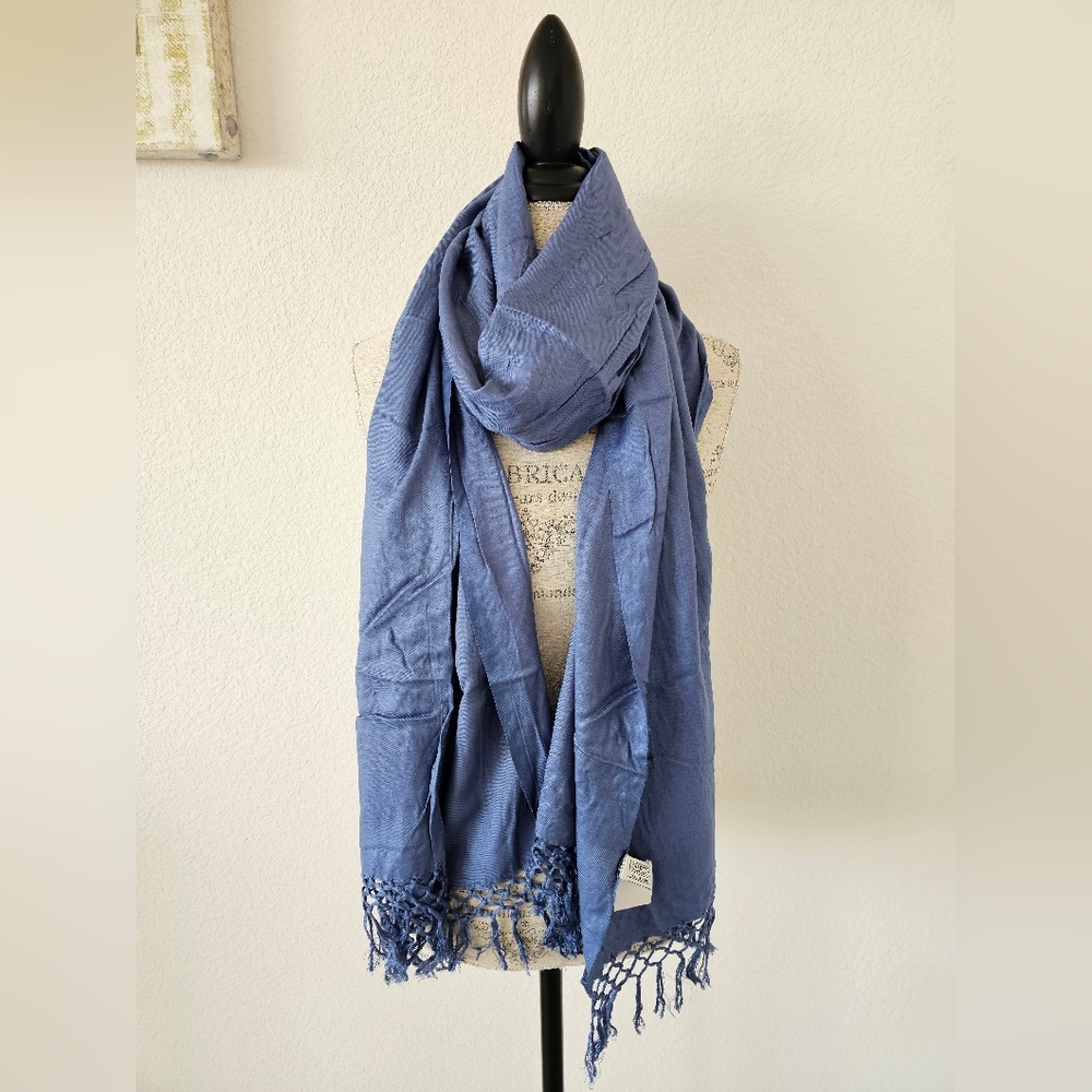NWT Collection XIIX Denim Blue Viscose Scarf - Fringed Wrap Shawl